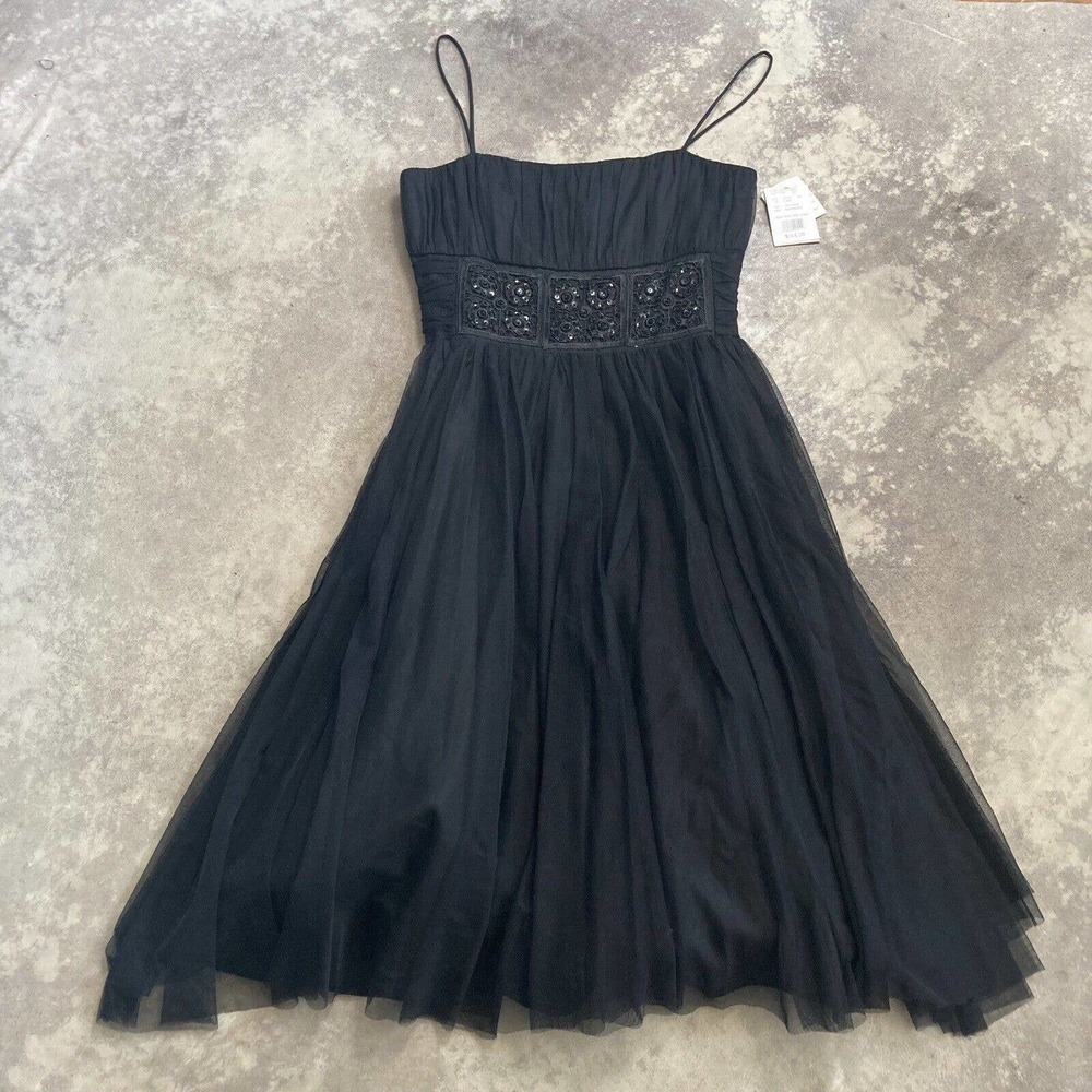 David’s Bridal Beaded Bodice Mesh Ruch Black Bridesmaid Dress Womens Size 10 New